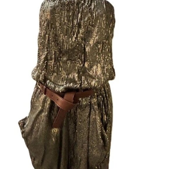 Michael Kors STUNNING Gold Sequin Strapless Jumpsuit w/Removable belt XS  NWOT - Picture 13 of 16